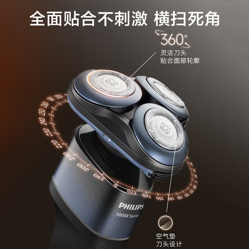 飞利浦(Philip) 全新5系蜂巢X剃须刀剃胡刀刮胡刀肌能舒缓科技胡须刀生日礼物 X5001[极幻蓝]高清大图