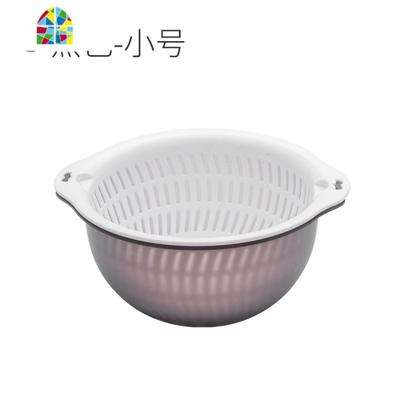 双层镂空洗菜盆沥水篮洗水果塑料家用水果篮厨房圆形加大号洗菜篮 FENGHOU 中号黑色（两件套盆+筛）