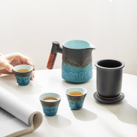 領藝 窑变旅行茶具套装便携式包家用小套功夫泡茶器陶瓷快客杯一壶三杯