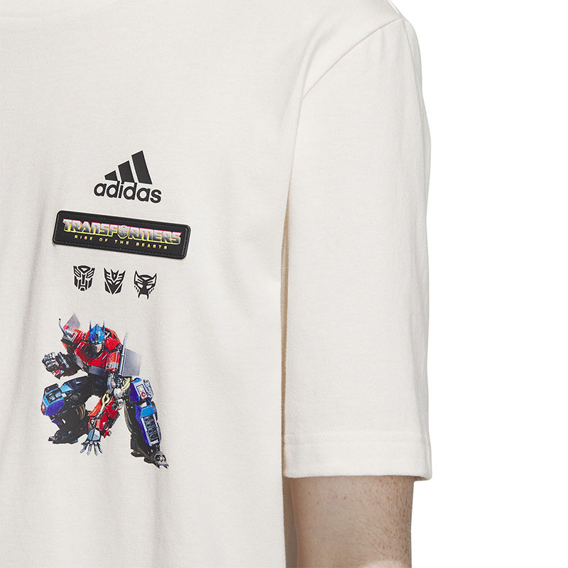 adidas 字母卡通动漫印花运动短袖T恤 男款 粉白 IK3493