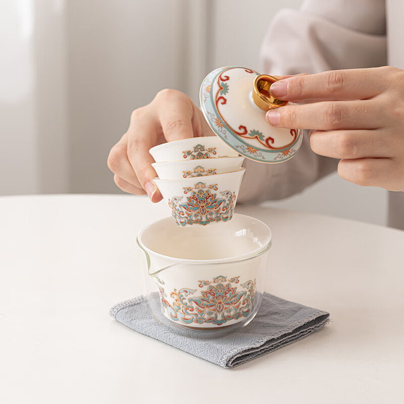 苏氏陶瓷/SUSHI CERAMICS JA02 羊脂玉敦煌宝相花旅行茶具高清大图