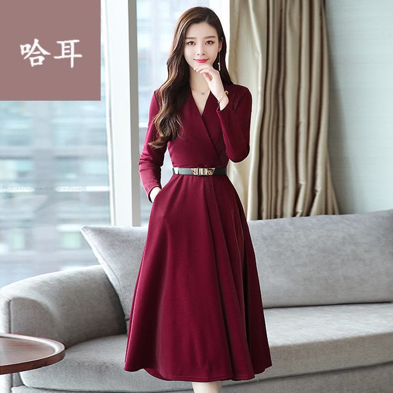 冬裙女2019年新款女装秋装秋冬季连衣裙气质长款长裙子加厚显瘦高贵洋气原创连衣裙图片