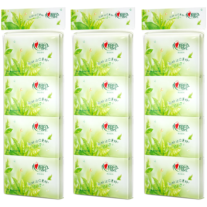 心相印皮夹纸手帕纸茶语面巾纸3层8包*3条W910