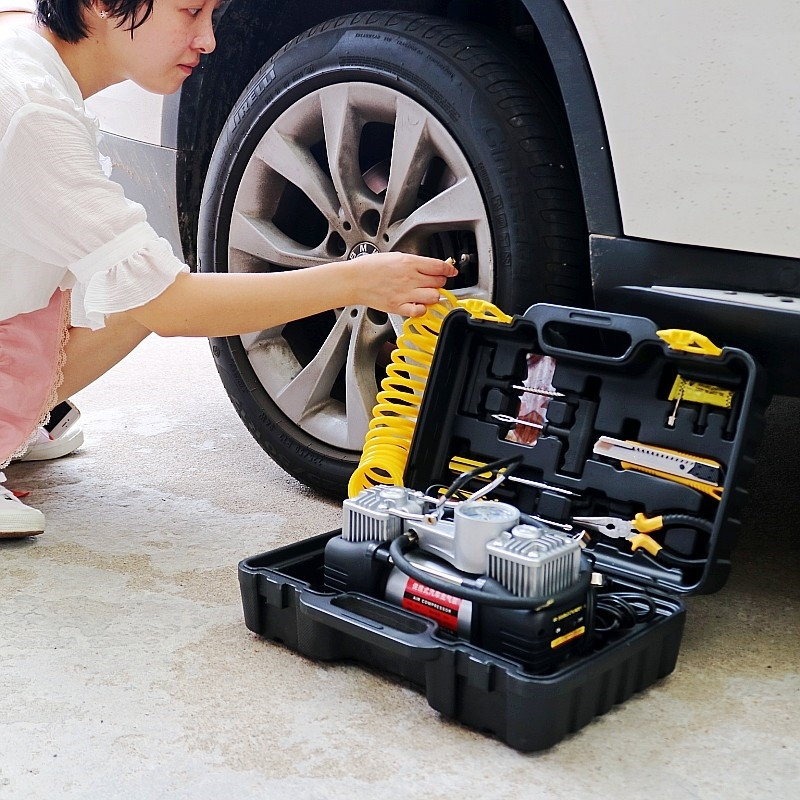 汽车用打气泵闪电客轮胎12v双缸便携式小轿车高压多功能打气双缸充气