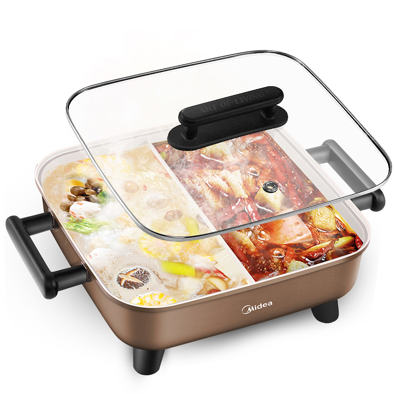 美的(Midea)MC-DY3030Easy102 鸳鸯电火锅 一锅两味 家用多功能不粘电热锅电煮锅 6L大容量