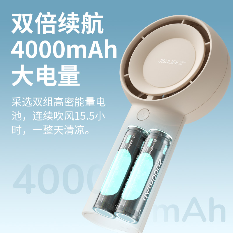 几素风宝涡轮聚风小风扇手持便携usb充电无叶轻音【薄荷绿】Life5 plus（FA43）-4000mAh-高清大图