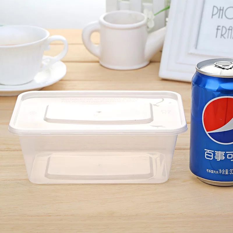 方1000(10套 加厚带盖) 一次性餐盒外卖打包盒圆形餐盒长方形饭盒透明加厚带盖塑料碗