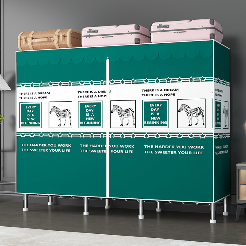 家时光铁接头简易布衣柜全钢架结构牛津布拉链款防尘式钢管加粗加固加厚