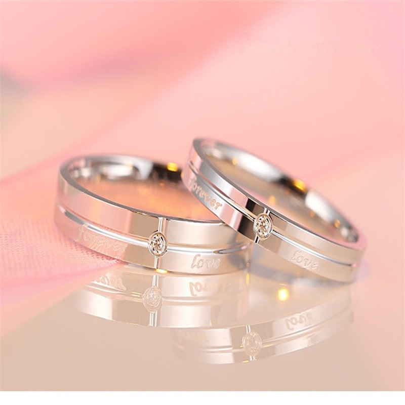 镀925银情侣戒指仿钻开口情侣对戒爱心形戒指男女款938送女朋友七夕