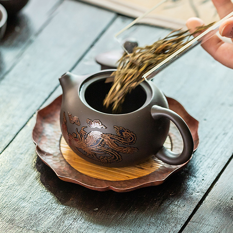 华普思茶具凤鸣遇热变色紫砂壶手工龙凤呈祥大号茶壶泡茶壶 变色凤鸣西施壶一壶六杯+礼盒高清大图