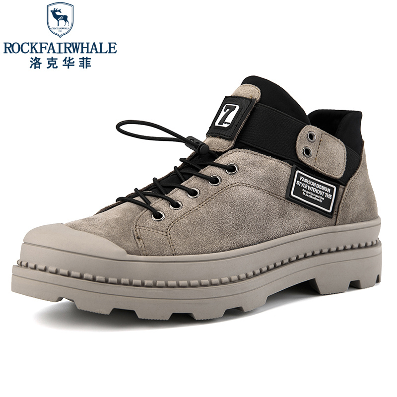 洛克华菲 工装鞋新品低帮休闲鞋真皮2024男鞋大码反绒皮耐磨防滑韩版潮流户外鞋工装靴子高清大图