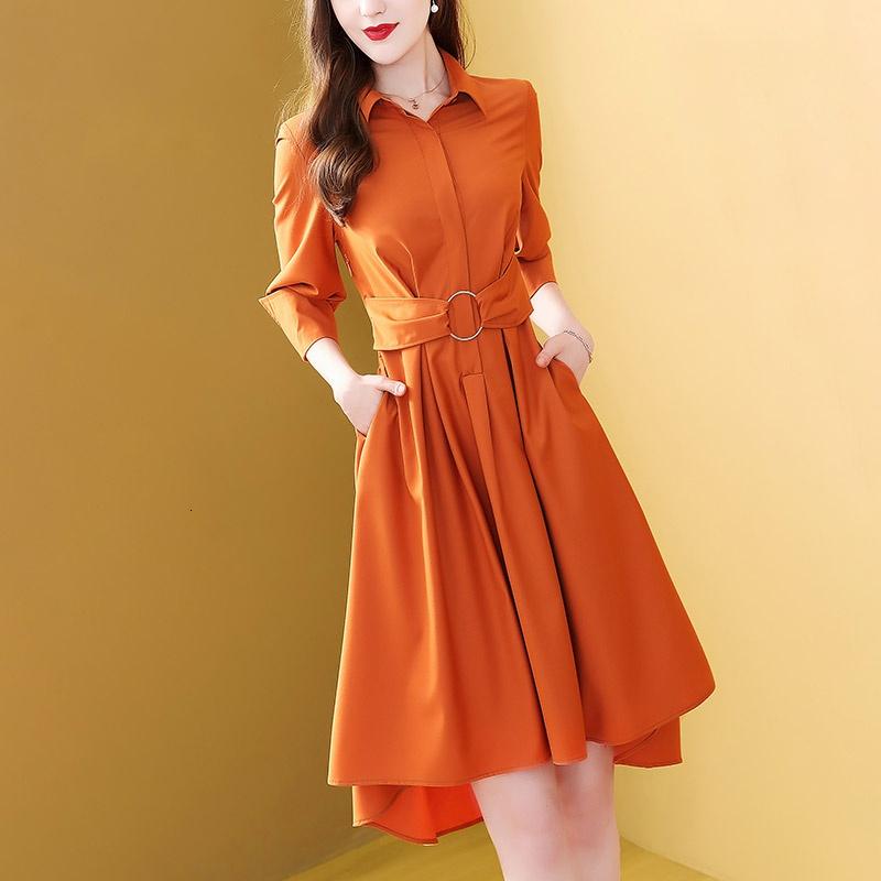 设计感小众连衣裙女秋装2019新款时髦不规则流行裙子642xxl橙色参数