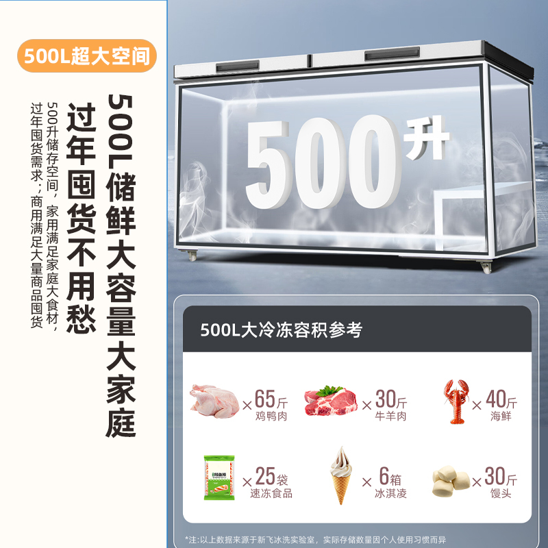 新飞(Frestec)500升冰柜大容量家用商用冷冻柜超低能耗机械控温深冷速冻单温柜大冷柜BC/BD-500KHCT