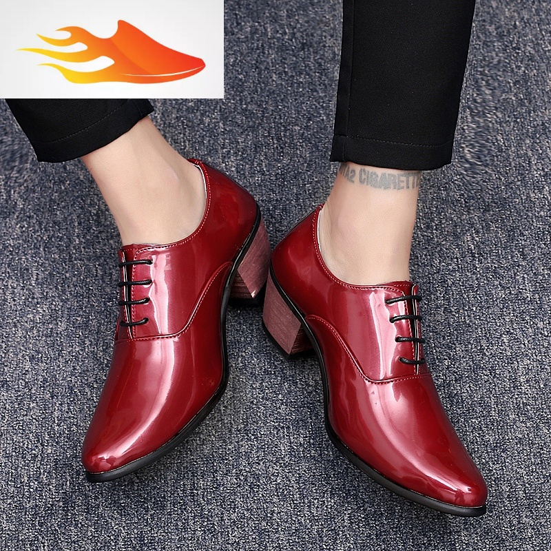fish basket漆皮男士皮鞋尖头高跟鞋夜店男鞋子英伦男式鞋黑色皮鞋