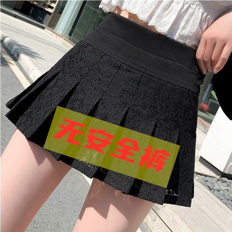 蕾丝超短裙松紧腰无安全裤夏镂空透明百褶裙无内衬性感半身小短裙