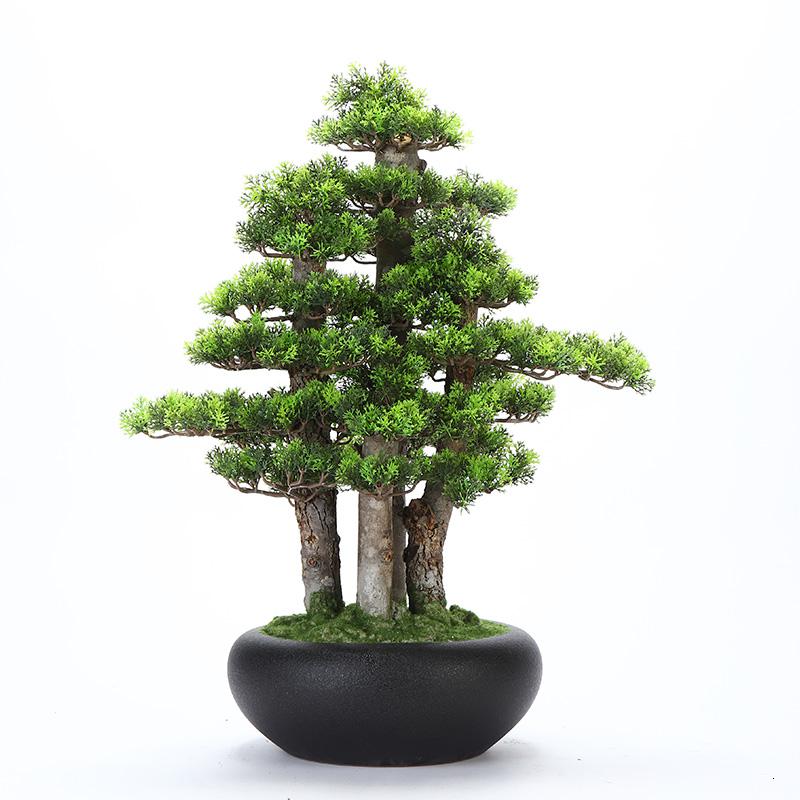 美帮汇仿真新中式迎客松盆景绿植客厅酒店家居玄关装饰品样板间软装摆件高清大图