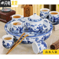 三维工匠青花瓷茶具套装家用圆形简约景德镇陶瓷功夫茶杯泡茶壶整套带茶盘 L012山水人家