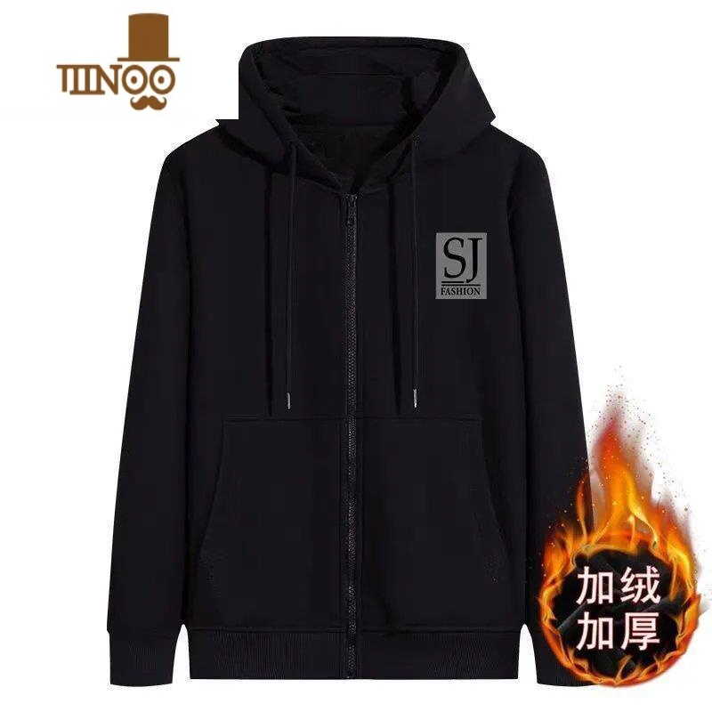 YANXU2023男装加绒外套男连帽开衫拉链卫衣男学生青年百搭运动夹男 M建议80-100斤 拉链黑色SJ加绒