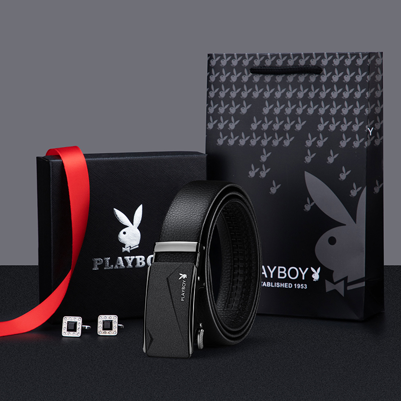 花花公子男士皮带真皮自动扣百搭高档品牌裤带商务头层纯牛皮扣士高清大图