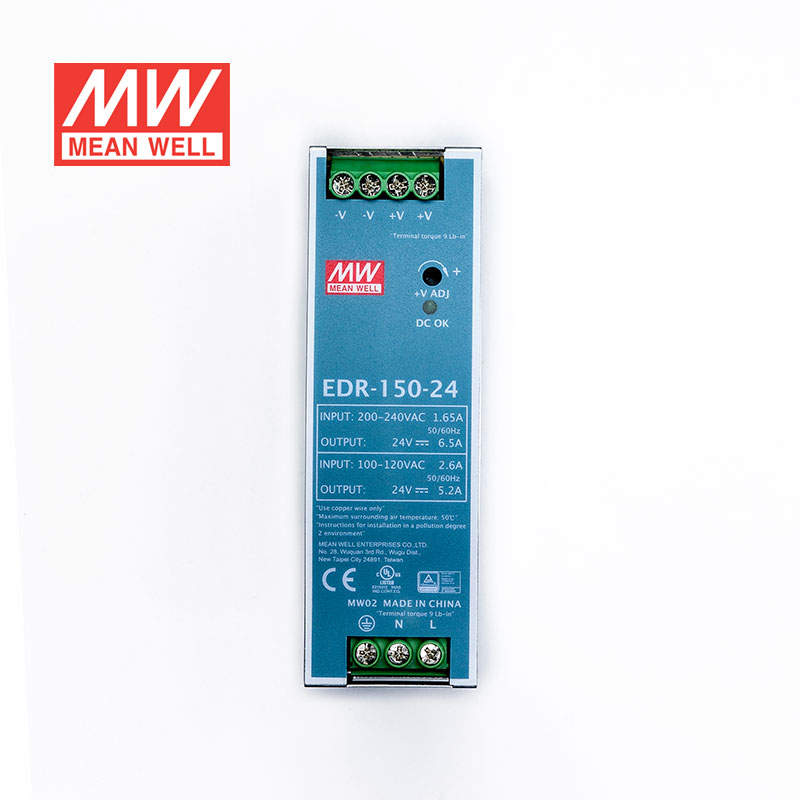 3M 明纬 开关电源24v 超薄导轨电源 EDR-150-24 150W 24V6.5A 恒流限流保护 过热保护高清大图