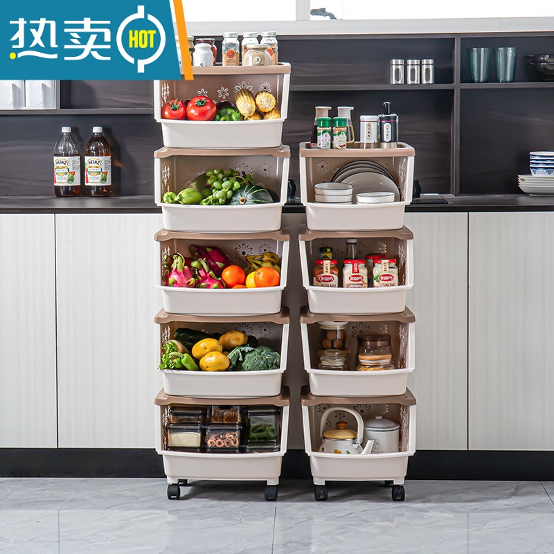 敬平厨房置物架落地多层可移动家用小推车储物收纳架蔬菜篮子用品大全高清大图