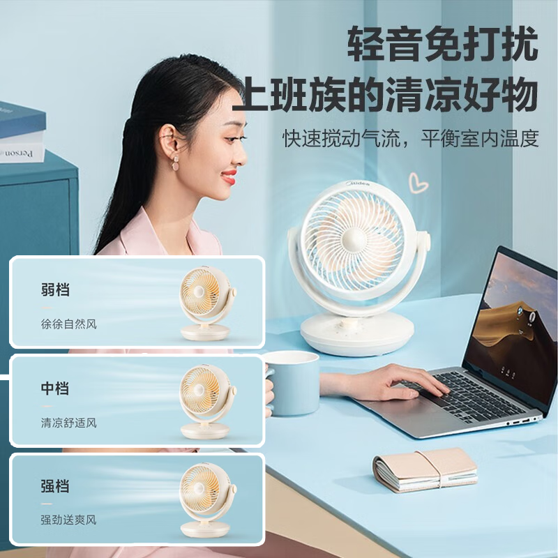 美的(Midea) 桌面电风扇 GAF18AD 迷你电扇便携小风扇 轻音节能 3档循环扇高清大图
