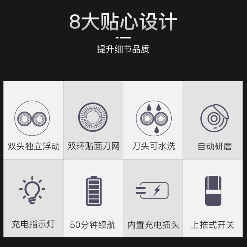 雷瓦旋转双刀头磨砂工艺剃须刀 RA-100A高清大图