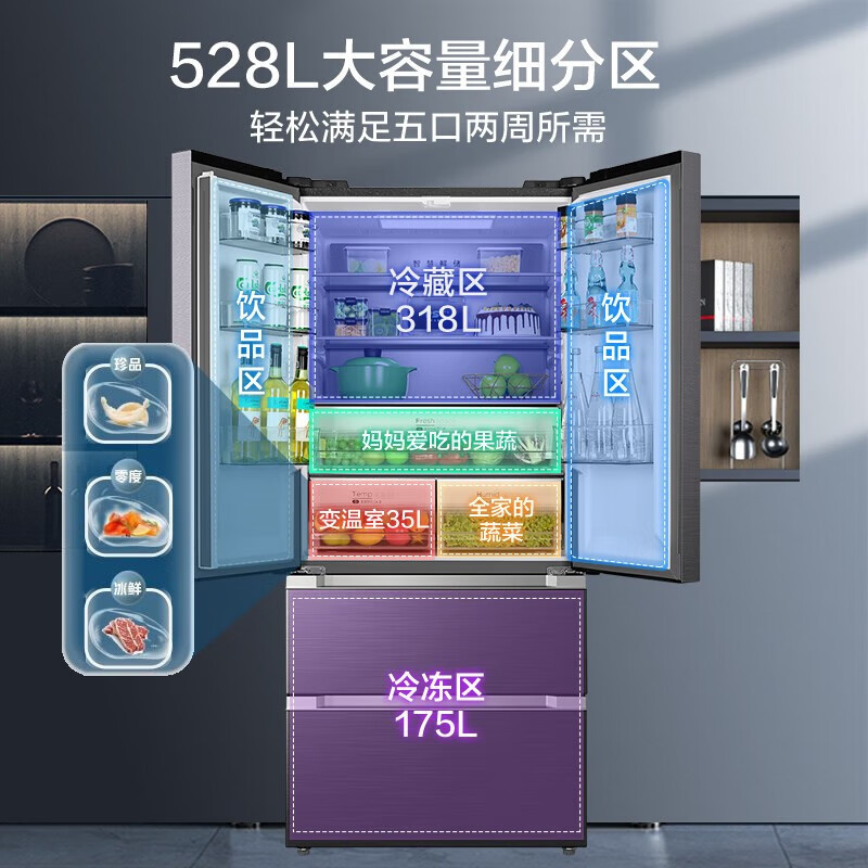 美的(Midea)[508升级款]9分钟急速净味528升法式四开门多门冰箱大容量家用智能BCD-528WFPZM(E)
