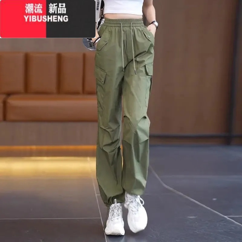 YIBUSHENG工装裤女季薄款2024新款高腰宽松冰丝束脚运动裤休闲裤裤子高清大图