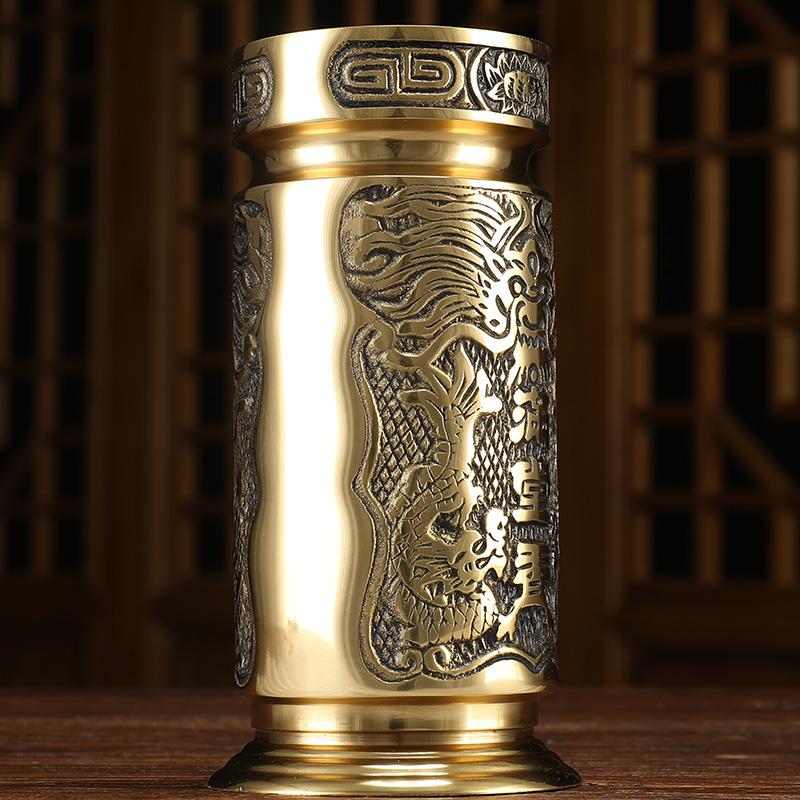 美帮汇铜香筒家用长款香桶立式插香家用佛堂供佛铜装香筒佛具用品高清大图