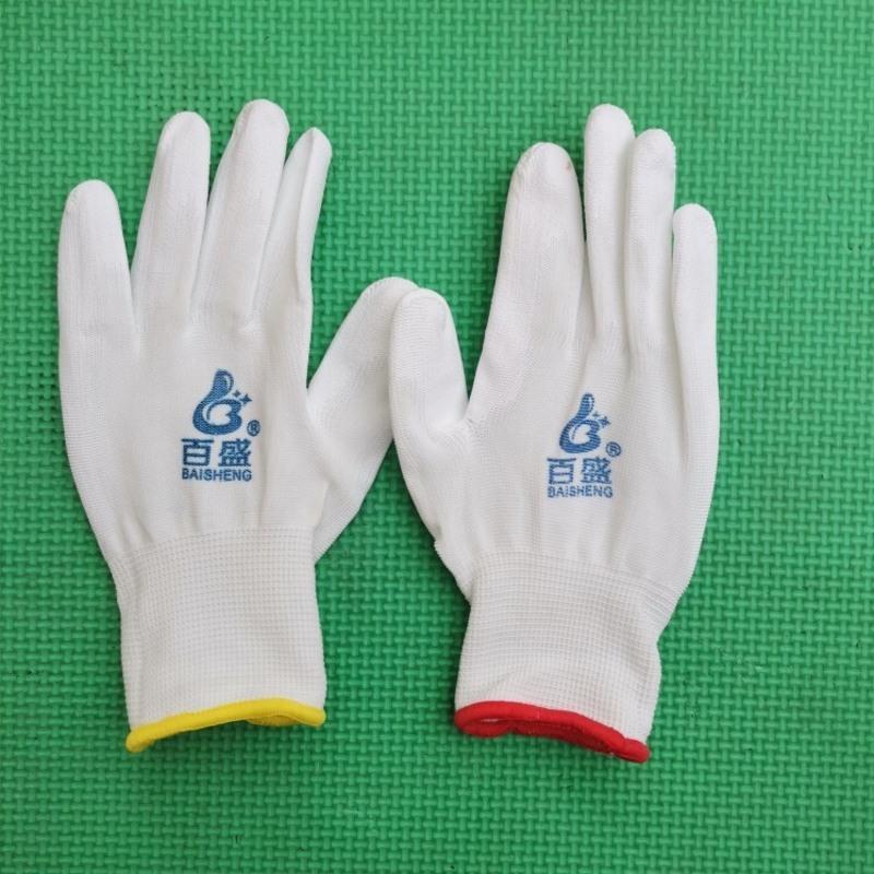 百盛白pu手套12双 s 百盛尼龙pu防静电树脂胶手套 劳保防护防油渍柔软