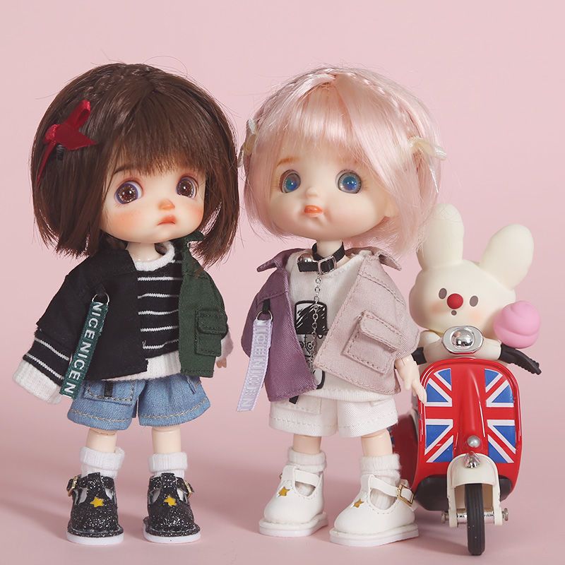 ob11娃衣字母拼色套装外套molly娃娃衣服圆乃12分bjdgsc素体咖色短裤