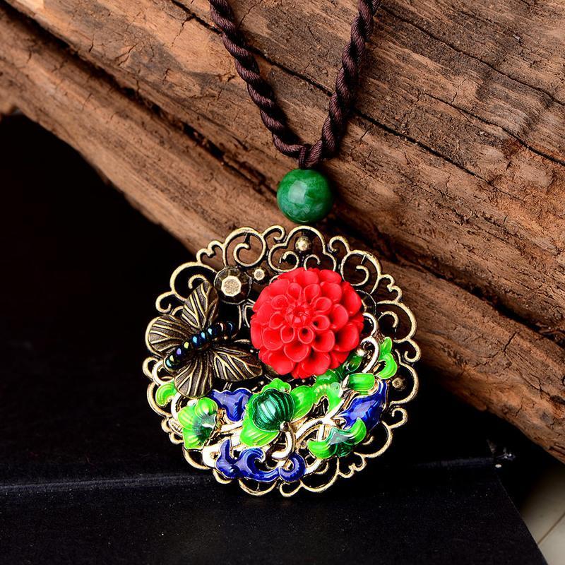 民族风毛衣链长款项链女锁骨链朱砂复古风吊坠挂件装饰品配饰夏毛衣链