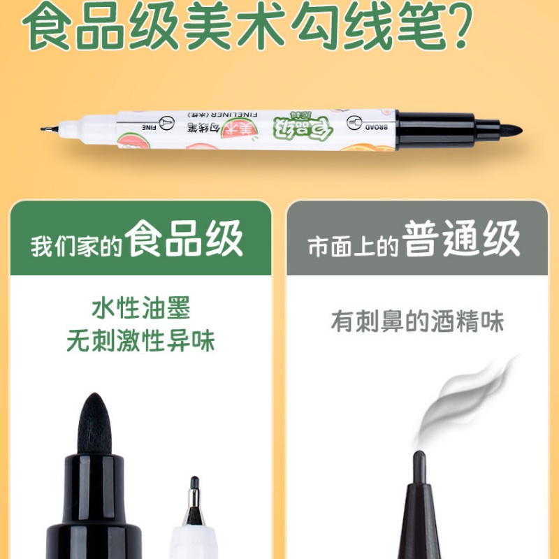 金万年食品级原料幼儿园描线笔美术用勾线笔儿童绘画可水洗记号笔12支/装高清大图