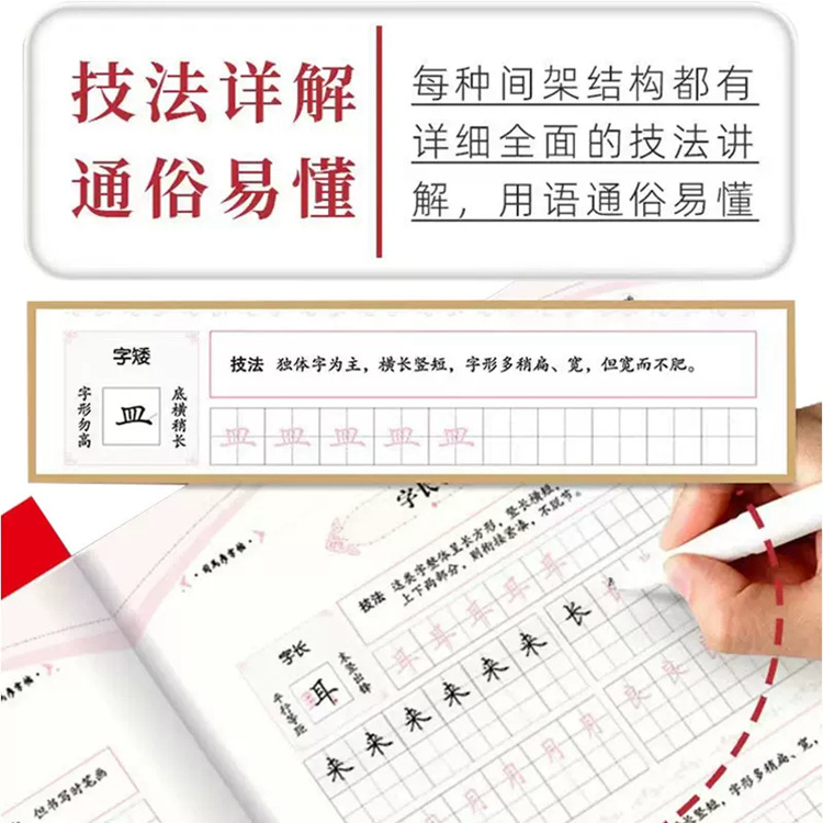 偏旁部首 [正版]正楷入门基础教程偏旁部首间架结构章法布局描红临写版练字本中小学临摹每日一练通用常用字规范基础训练硬笔写高清大图