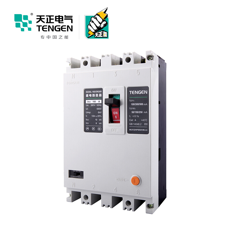 天正电气 DZ20L-160 12KA 热磁式160A 4P 手动固定式 380V 01020020461塑壳漏电断路器