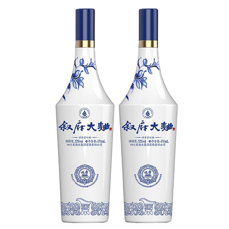 【KS】叙府新款青花大曲52度450ml*2瓶整箱浓香型白酒纯粮食光瓶白酒