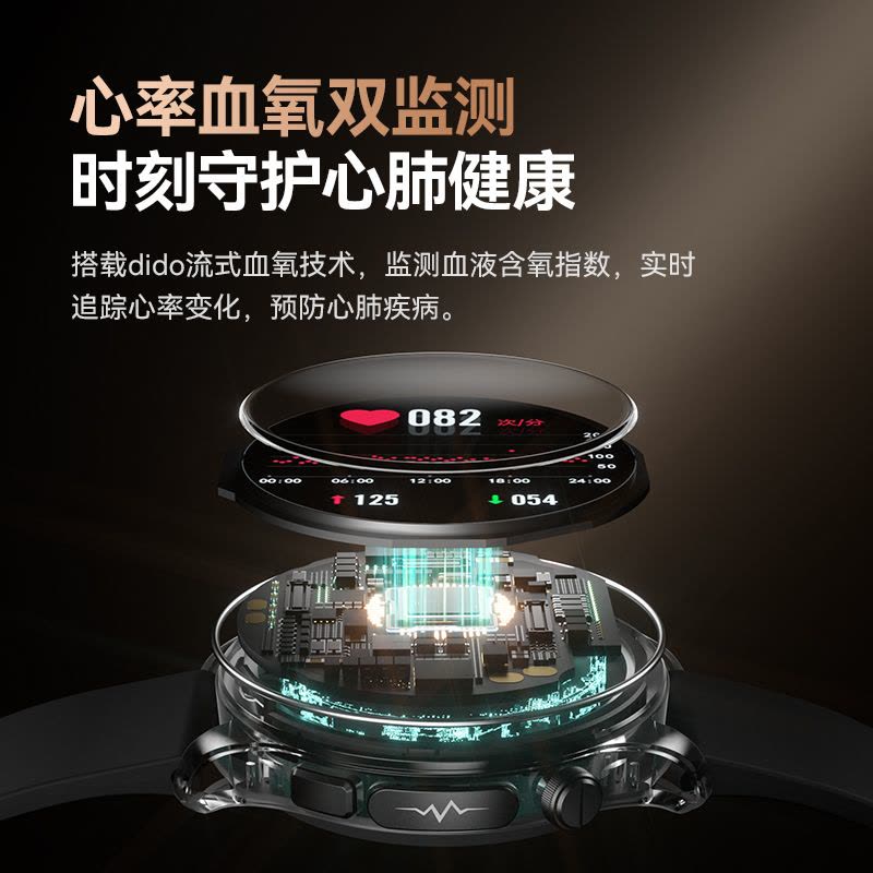 DIDO E55 ProII高精准度无创测血糖血氧血压体温智能手表监测量仪心率电图健康老人量心脏心跳 标配版雾色黑图片