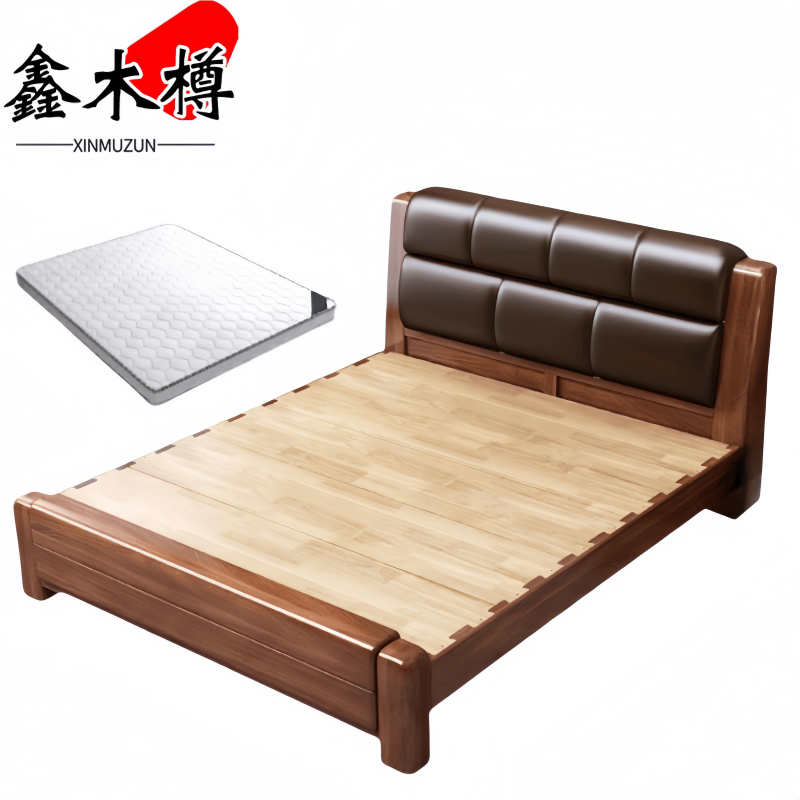 鑫木樽实木床1.5米+床垫套高清大图