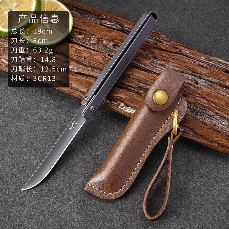 大马士革钢折叠水果刀便携多工能小刀随身户外刀具锋利高硬度7163 【钛金灰】m390机械折叠刀（赠皮套）