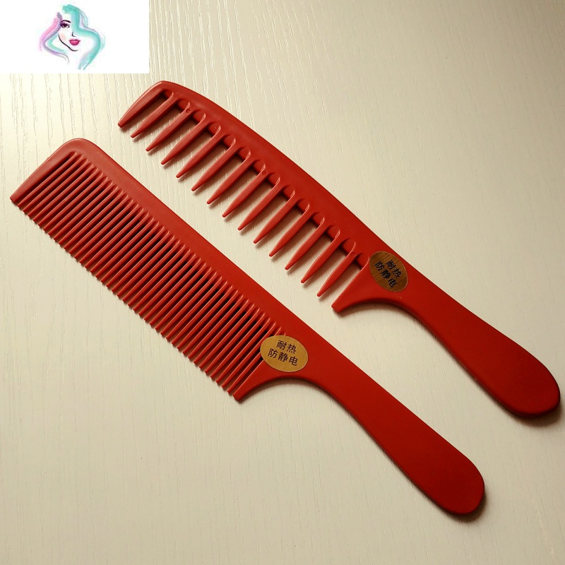 家用加厚理发密齿宽齿电木梳女不易断齿红色直发美发顺发塑料梳子你