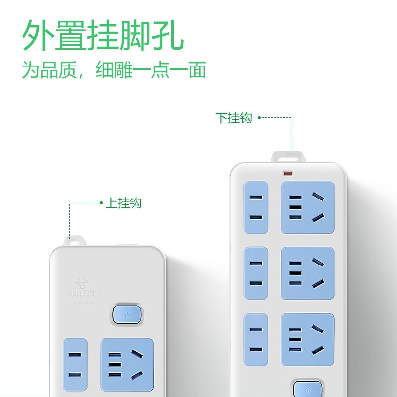 公牛两脚插排插座接线板2插头二脚眼项双孔带线延长转3脚三转换器