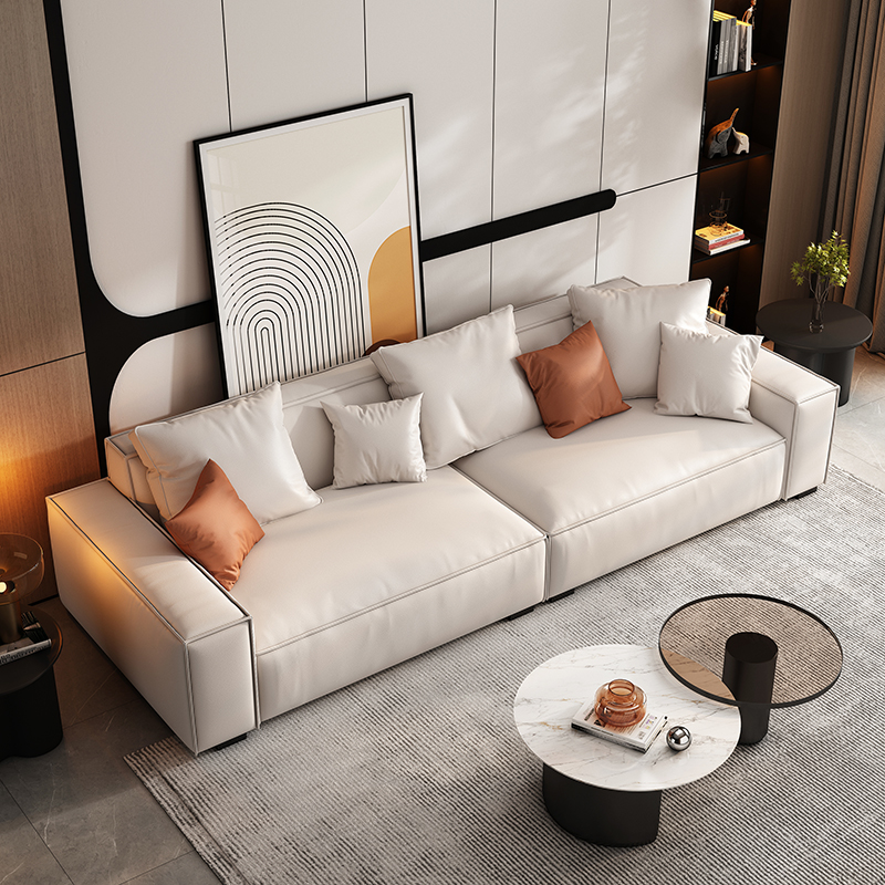 豆腐块真皮简约沙发客厅沙发真皮极简轻奢直排沙发头层牛皮皮沙发高清大图