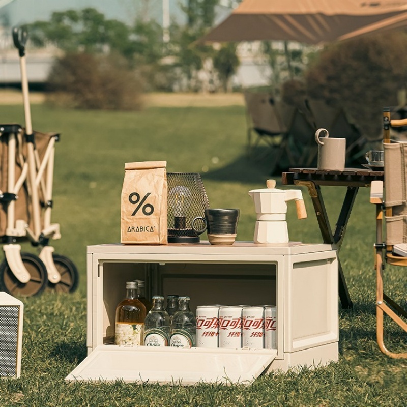 华普思木盖折叠箱三开门收纳箱整理箱家用木盖收纳箱灰白中号40L(47*35*23.5CM)