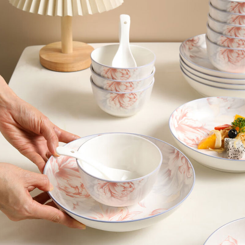 尚陵 (SHANG LING) 繁花赋餐具 16件套(6碗+4盘+6勺+6彩盒+1礼品袋)高清大图