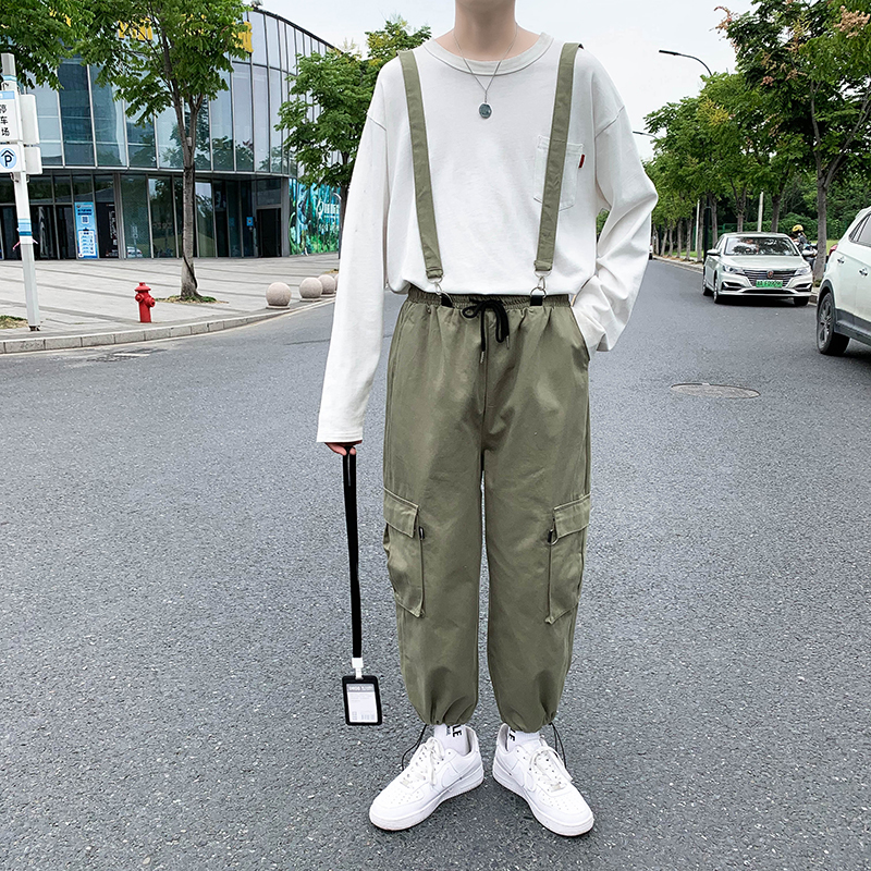 fnlndo男士休闲背带裤港风宽松潮流休闲百搭学生工装九分裤