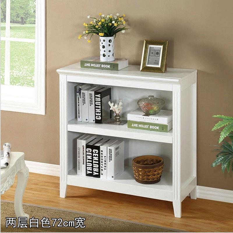 森美人美式简约两层实木书柜书橱储物柜置物柜饰品展示陈列柜餐边柜鞋柜 白色（72cm宽）0.6-0.8米宽