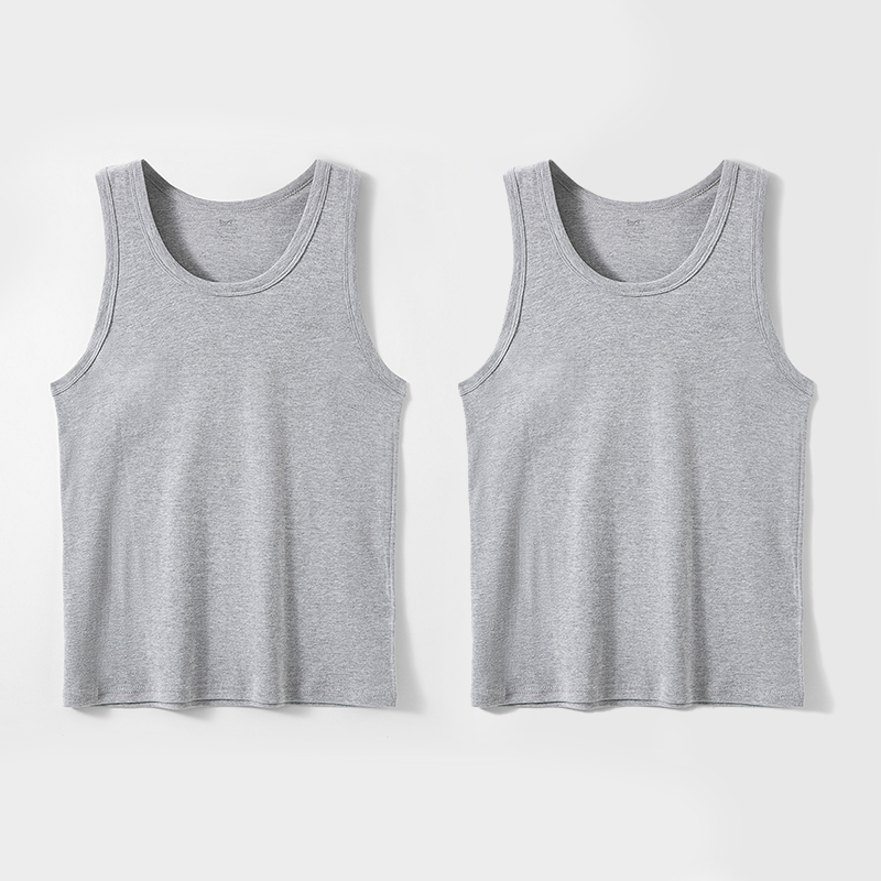 猫人背心男士螺纹纯棉T恤短袖修身弹力全棉背心薄款青年2024新品 2件装 XXXL【推荐160-180斤】 灰+灰