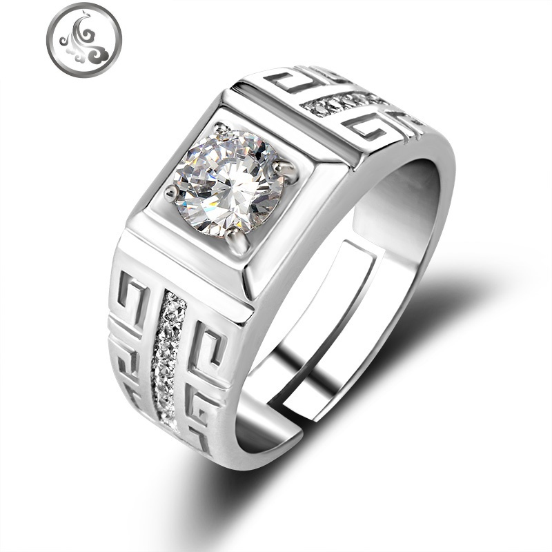 925银男士戒指简约潮男个性钻戒男活口指环情侣对戒仿真铂金婚戒jimi