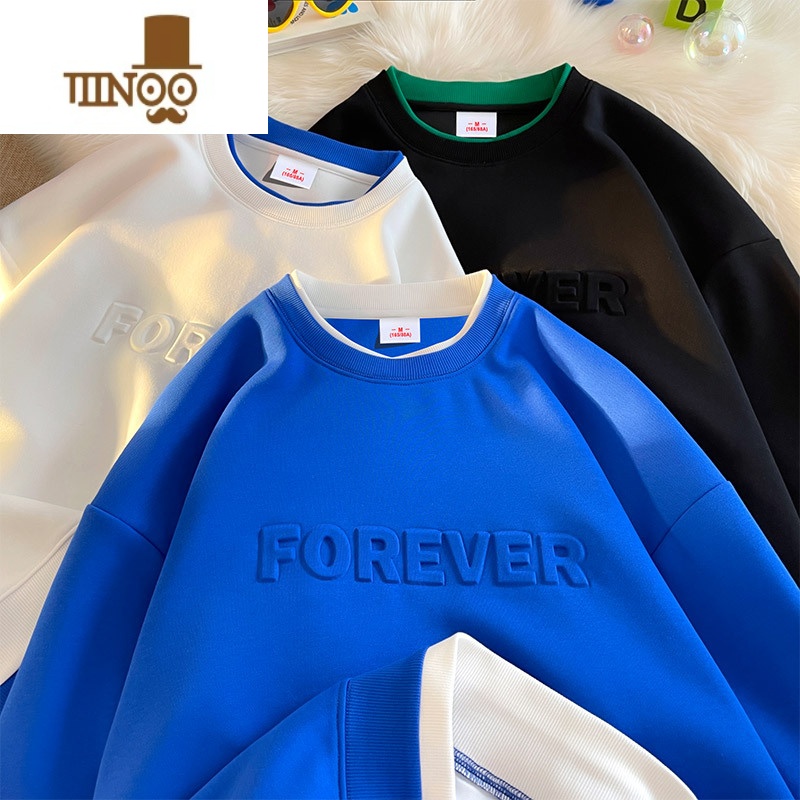 YANXU原宿风钢印卫衣男士圆领vintage内搭上衣简约宽松潮流外套高清大图